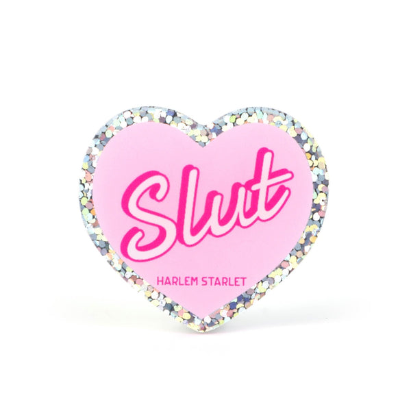 Pin - Slut Glitter Heart in Pink - Harlem Starlet