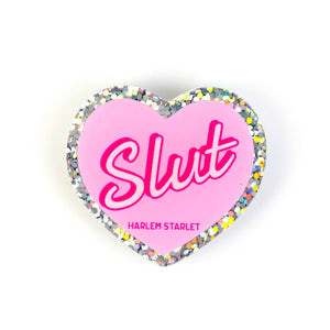 Pin - Slut Glitter Heart in Pink - Harlem Starlet