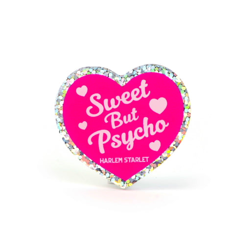 Pin - Sweet But Psycho Glitter Heart in Hot Pink - Harlem Starlet