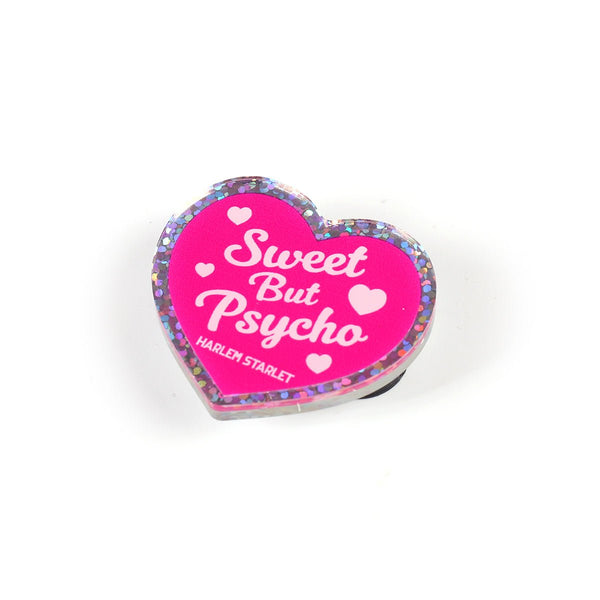 Pin - Sweet But Psycho Glitter Heart in Hot Pink - Harlem Starlet