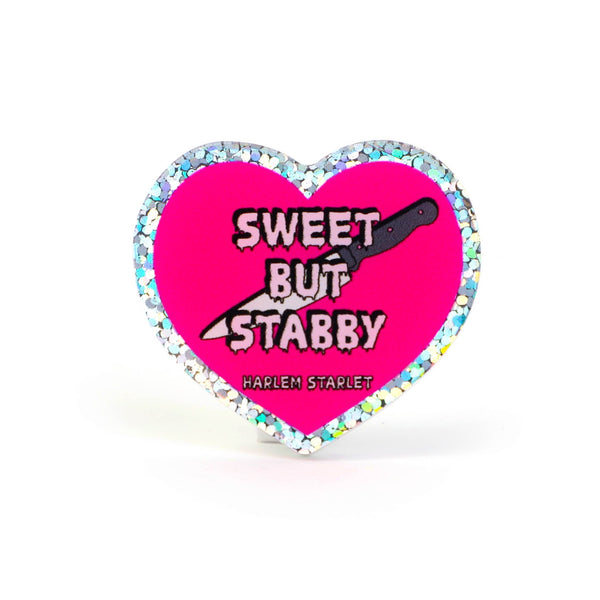 Pin - Sweet But Stabby Glitter Heart in Hot Pink - Harlem Starlet