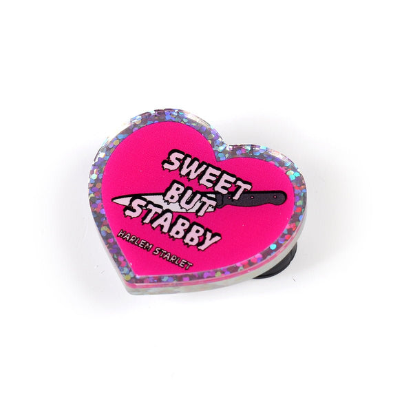 Pin - Sweet But Stabby Glitter Heart in Hot Pink - Harlem Starlet