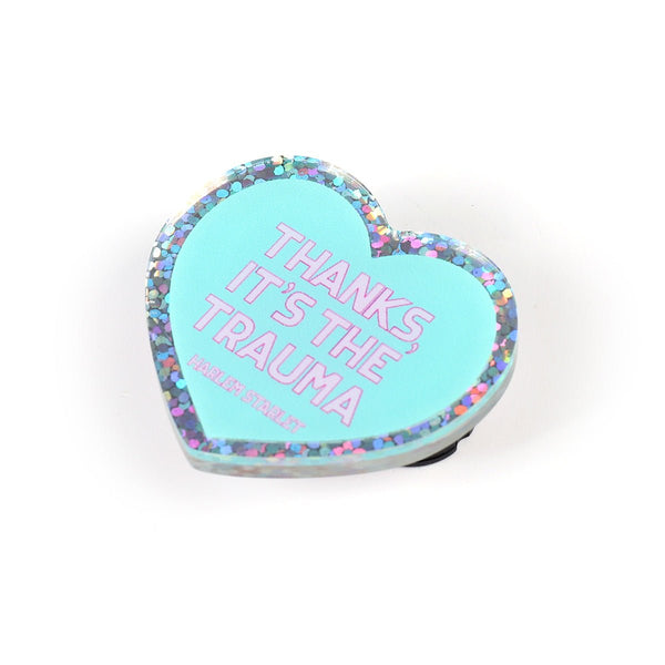 Pin - Thanks It's The Trauma Glitter Heart in Mint - Harlem Starlet