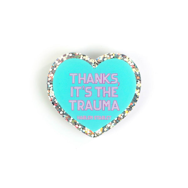 Pin - Thanks It's The Trauma Glitter Heart in Mint - Harlem Starlet