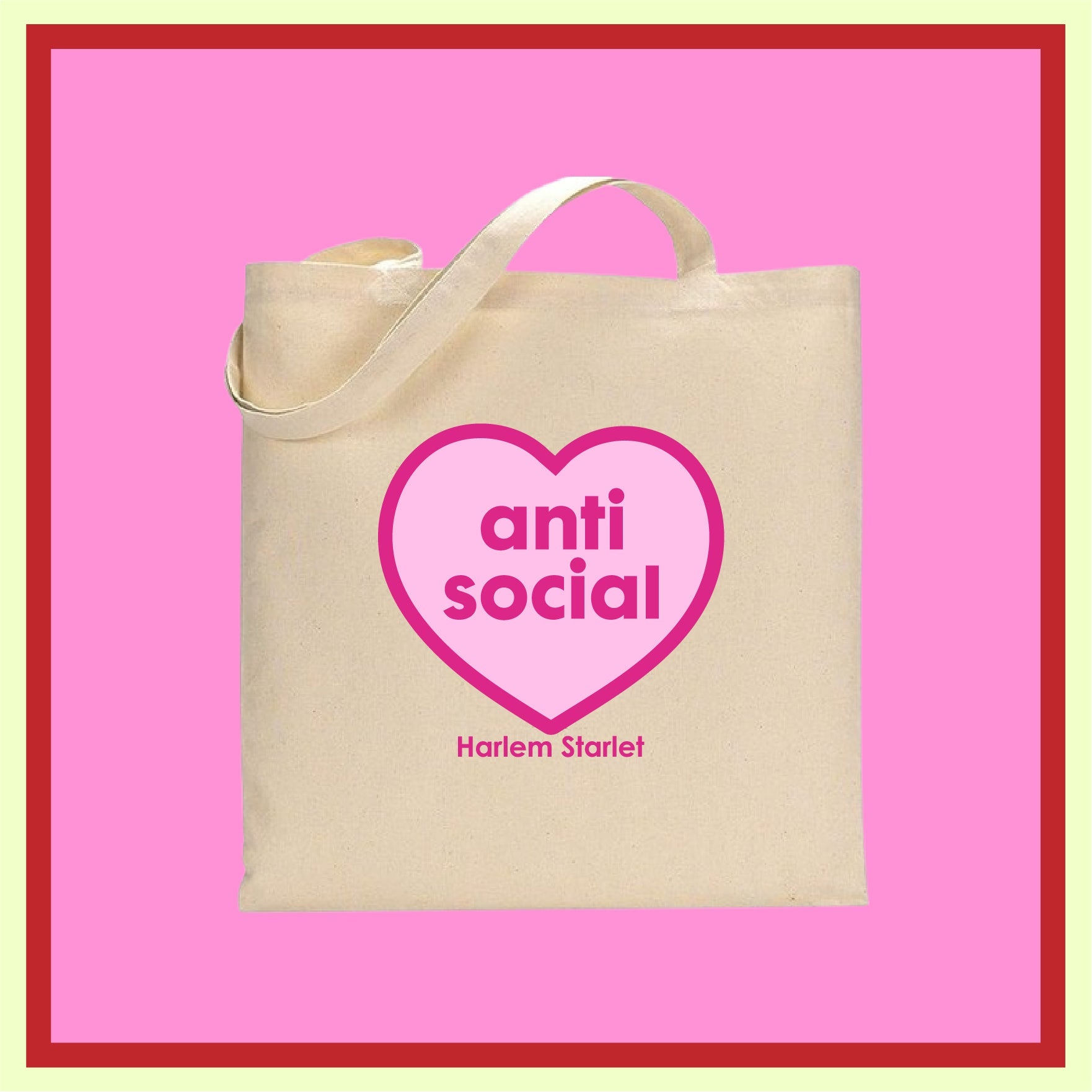 Tote Bag - Anti Social Heart in Hot & Light Pink - Harlem Starlet