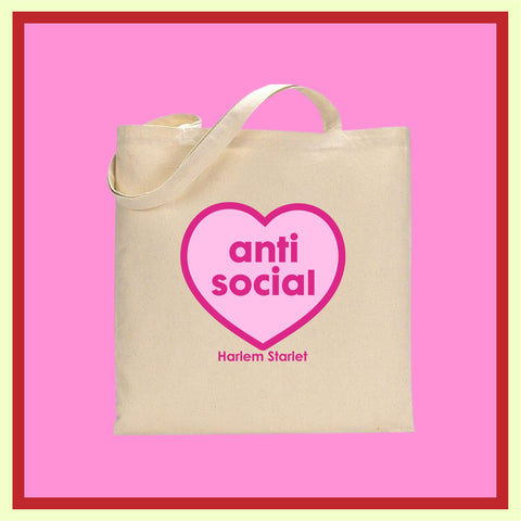Tote Bag - Anti Social Heart in Hot & Light Pink - Harlem Starlet