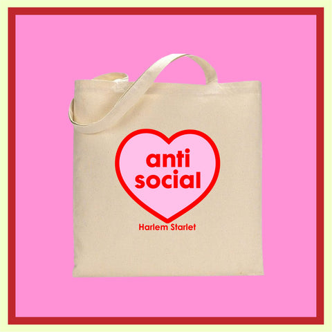 Tote Bag - Anti Social Heart in Red & Pink - Harlem Starlet