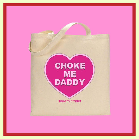 Tote Bag - Choke Me Daddy Heart in Natural / Pink - Harlem Starlet