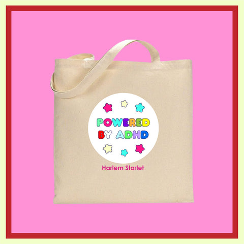 Tote Bag - Powered by ADHD in White - Harlem Starlet
